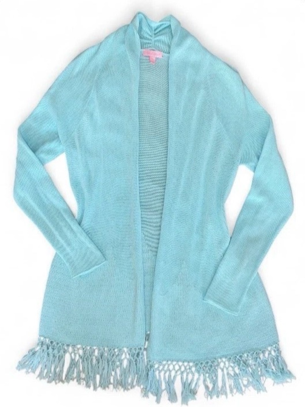 LILLY PULITZER Tatum Long Fringe Hem Cardigan | L | NWOT | Light Blue | Cotton